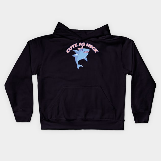 Shark with Pink Bow "Cute As Heck" Kids Hoodie by lizstaley